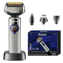 Shavers Kemei 4 In 1 Wet Dry Electric Shaver For Men Beard Trimmer Nose ear Electric Razor Washable 3D Face shaving machine rechargeable