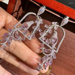 Dangle Earrings Women Super Shimmering Tassel Pink Diamonds Magpie Flower Window Branches Fairy