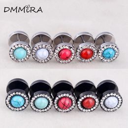 Stud Earrings Fashion Men Women Acrylic Barbell Crystal Stainless Steel Charms Round Stones Opal Jewelry