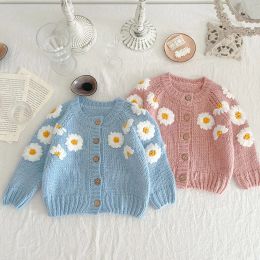 Sweaters MILANCEL Autumn Baby Clothes Dasiy Embroidery Girls Sweaters Single Breast Knitwear Toddler Cardigans