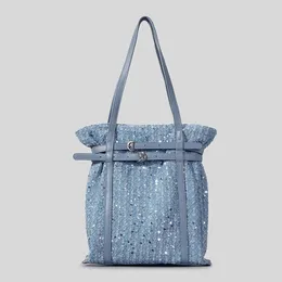 Totes Shopping Belt Buckle Sequin Tote Bags For Women Luxury Designer Handbag And Purses 2024 In Fashion Simple Denim Shoulder Bag