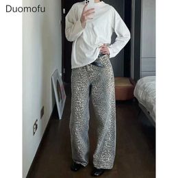 Women's Jeans American Washed Leopard Print Wide Leg Jeans for Women Retro Street Distressed New Harajuku Style Hottie Baggy Y2K Casual Pants 240423