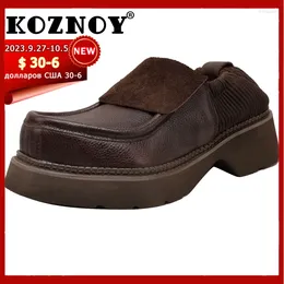 Dress Shoes Koznoy 4.5cm Retro Ethnic Platform Wedge Spring Big Toe Non Slip Shallow Women Genuine Leather Mary Jane Ladies Luxury