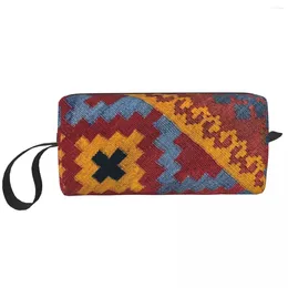 Storage Bags Decorative Kilim Navaho Weave Woven Aztec Textile Toiletry Bag Bohemian Floral Cosmetic Makeup For Beauty Dopp Kit Case