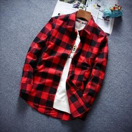 Plaid Shirt Men Long Sleeve Slim Fashion Casual Cotton High Quality Red Black White Men's Shirts301F