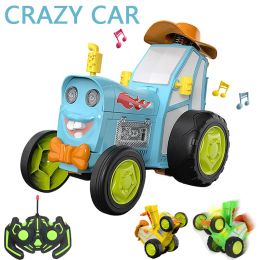 Cars Mini Rc Car With Music Lights Crazy Jumping Vehicle Infrared Remote Control Stunt Cars Walk Upright Rc Truck Funny Children Toys