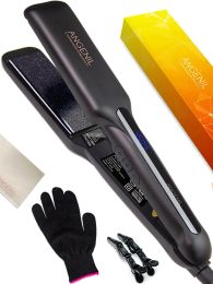 Straighteners ANGENIL Argan Oil Flat Iron Hair Straightener 1.6 Inch Wide, Dual Voltage Hair Straightener and Curler 2in1, Hair Curler