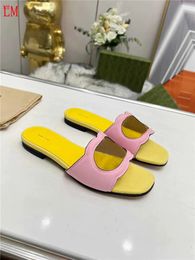 Designer Luxury interlocking G cut out Yellow Pink slide sandals Flip Flop Slide Flat Slipper With Box