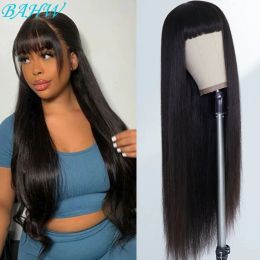 Wigs 12A Straight Human Hair Wig With Bang Brazilian Wig Wholesale Fringe Wig Long Inch Full Machine Made Wig For Women Short Bob Wig