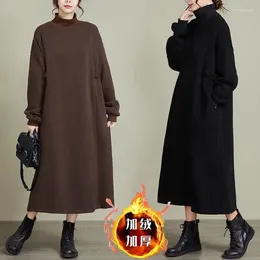 Casual Dresses Autumn Winter Oversized Plush Dress Women Thick Temperament High Neck Loose Versatile Sweatshirt Z4072