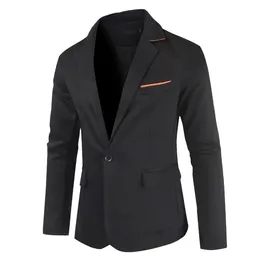 Men's Suits Black Casual Suit Coats Bussiness Solid Leather Single Breasted Blazers Slim Lapel Collar Formal With Pocket