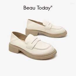 Casual Shoes BeauToday Penny Loafers Women Genuine Cow Leather Round Toe Slip On Sewing Chunky Sole Ladies Flat Handmade 27614