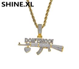 18K Gold Plated AK47 Gun DON039T SHOOT Pendant Necklace Iced Out Zircon Mens Hip Hop Jewellery Gift248m215F2511105
