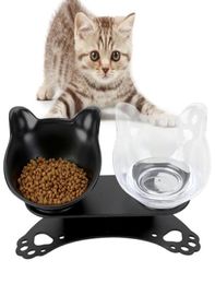 Cat Bowls Feeders Tilted Food Raised Bowl Pet Double 15° Slanted Plastic With NonSlip Rubber Base8292686