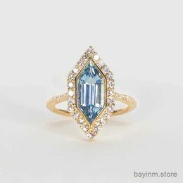 Pierścionki ślubne Rhombus Aquamarine Topaz Pierścionki zaręczynowe dla kobiet Vintage Marquise Crystal Ring Wedding Pierścień Pierścień urodzinowy prezent rocznicowy