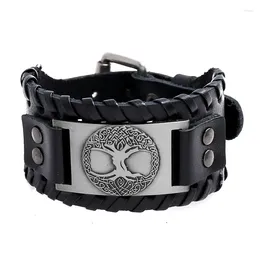 Charm Bracelets Accessories Lucky Tree Cowhhide Bracelet Vintage Brave Style Braided Punk Men's Wide Leather Jewelry