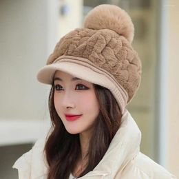 Berets Warm Sunshade Hat Embroidered Letter Hair Ball Winter Baseball With Thick Plush Imitation Fur Earflap For Women