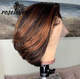 Brazilian Kinky CurlyStraight Short Bob 131 Highlight Closure Wig Simulation Human Hair Synthetic Ombre Brown Wigs For Black Wom3893918