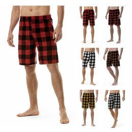 Men's Shorts 2024 Summer Solid Colour Chequered Sleeping Pants European Flannel Elastic Waist