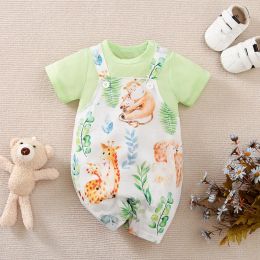 One-Pieces Baby Boys Girls Unisex Newborn Romper 018 Months Toddler Clothing Infant summer Short sleeve A family of animals print Jumpsuit