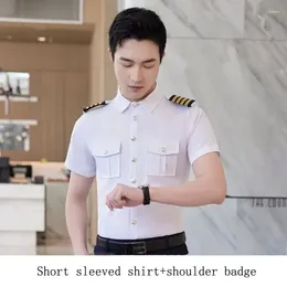 Men's Casual Shirts Arrivals Mens Long Sleeve White Airline Pilot Uniforms Hair Stylist Fashion Slim Fit Black Workwear Big Size Men