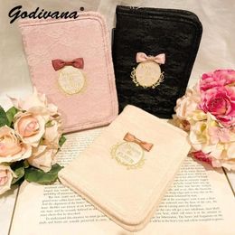 Cosmetic Bags Japanese Fashion Macaron Lace Small Bowknot Card Notebook Bag Storage File Folder Lolita Girls