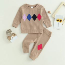 Sets Kids Baby Boys Girls Fall Winter Outfits Suit Fashion Geometry Pattern Crew Neck Long Sleeve Sweatshirts Pants 2Pcs Clothes Set