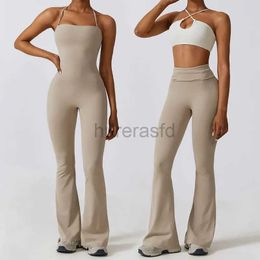 Active Sets New Sports Jumpsuit for Women Fitness Flare Pants One Piece Yoga Suit Dance Gym Outfits Bodysuit Sportswear Workout Set 240424