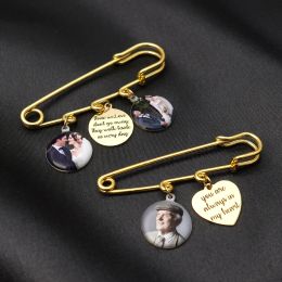 Clips Personalised Bridal Photo Charm Custom Photo Brooch Photo Tie Tack Wedding Bouquet Pin Wedding Memorial Gift for Bride Groom