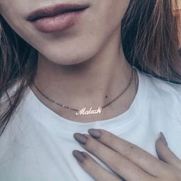 Necklaces Customised Name Necklace Crown Heart Old English Personalised Stainless Steel Letter Choker Pendants Necklaces Nameplate Gifts