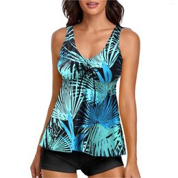 Women's Swimwear Floral Printed Bohemian Tankinis Set Female Two Pieces Tummy Suits Top And Boyshorts Summer Brazilian Bikini Traje