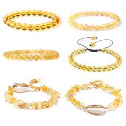 Bangle Multi Style Yellow Citrine Beaded Bracelets Fashion Natural Stone Bracelets Yellow Quartzs Bangle Women Healing Reiki Jewellery