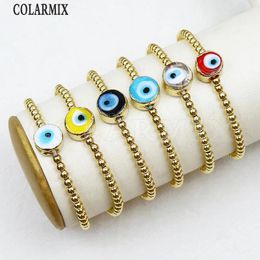 Strand 10 Pieces Summer Colour Round Eyes Charms Bracelet Gold Beads Chain Handcrafted Lovely Gift Classic Vocation Women Jewellery 40279