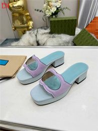 Designer Luxury Interlocking G Cut-out Leather Blue slide sandals Flip Flop Slide Flat Slipper With Box