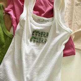 Miui Shirt Women's T Shirt Designer Tee Summer Miui Nail Bead Letter Heavy Industry Tight Fitting Vest New Slimming Suspender Bottom Sleeveless Mui Mui Top Shirt 4665