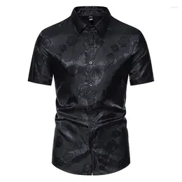 Men's Sweaters Summer Short Sleeved Fashion Button Shirt Rose Print Casual Slim Fit Formal
