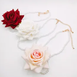 Choker Elegant Vintage Velvet Roses Flower Pearl Necklace For Women Fashion Summer Beach Necklaces Wedding Party Accessories