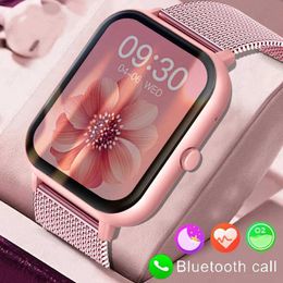 Wristwatches 2024 Call Smart Watch Women Custom Dial Smartwatch For Android IOS Waterproof Bluetooth Music Watches Full Touch Bracelet Clock 240423