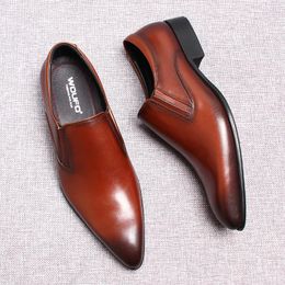 Dress Shoes Handmade Mens Pointed Toe Loafer Genuine Leather Black Burgundy Wedding Party Slip On Oxford Men Italian