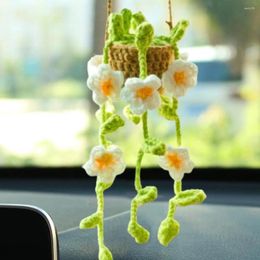 Decorative Figurines Handmade Cute Plants Car Decor Crochet Cartoon Knitted Flower Hanging Interior Rear View Mirror Wholesale Charms Gifts