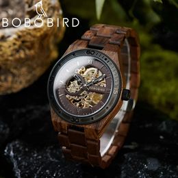 Top Luxury Mens Watches BOBO BIRD Mechanical Wristwatch Wooden Relogio Masculino Custom Fathers Day Gift Wooden Box 240408