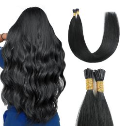 Extensions Straight I Tip Hair Extensions Human Hair #1B Natural Black Human Hair Remy Itip Human Hair Extensions 50g/Pack/50Strands