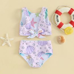 Clothing Sets EWODOS Kids Girl Two Piece Swimsuits Summer Shell/Flower Print Knotted Tankini And Elastic Shorts Set Bikini Bathing Suits