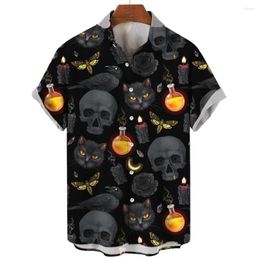 Men's Casual Shirts 2024 3d Halloween Print Trendy Cool Fashion Hawaiian Men Beach Party Tops Loose Short Breathable Sleeves Summer