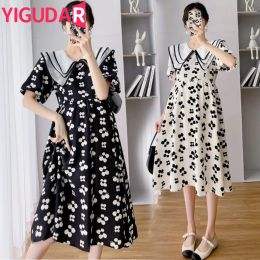 Supplies Maternity Dresses New 2023 Summer Temperament Pleated Casual Dress Korean Loose Floral Shortsleeved Fashion Pregnancy Skirt