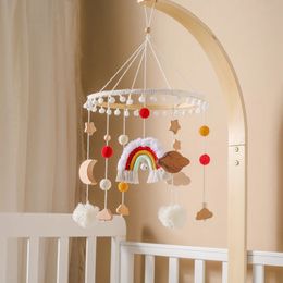 Baby Wooden Bed Bell Rattle Toys born Mobiles Crib Rainbow Hanging Pendant Montessori For Birth Gift 240418