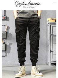 Men's Pants Citylink TacTic 2024 Spring Trendy Slim Fit Tie Feet Solid Colour Casual Straight Cropped For Men