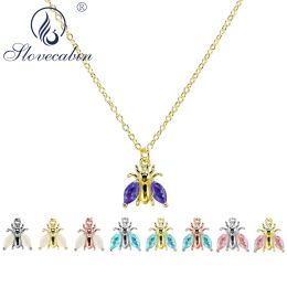 Necklaces Slovecabin 12 Colors Argent 925 Sterling Silver Long Chain Bee Pendant Necklaces For Women Wedding Fine Jewelry Making Wholesale