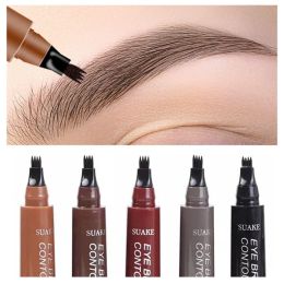 Machine 5 Colour Eyebrow Pen Waterproof 4 Fork Tip Brows Tattoo Pencil Long Lasting Natural Dark Brown Liquid Eye Brow Pencil for Brazil