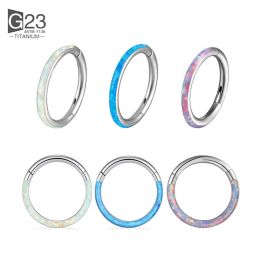 Earrings ASTM F136 Titanium Small Opal Nose Ring G23 Titanium arrings Sunshine Opal Nose Piercing Diaphragm Hinge Clicker Lip Jewellery